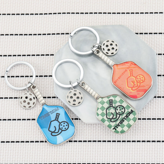 Mini Metal Pickleball Pat Keychain Sport Keyring