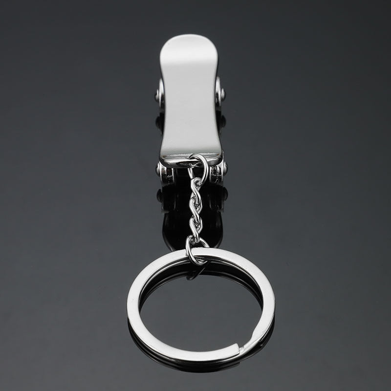 Silver Skateboard Shape Metal Keychain