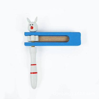 Wooden Animal Head Ratchet Rattle Toy Scraper Noisemaker