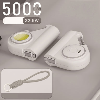 5000mAh Mini Power Bank With Retractable USB-C cable WIth Illumination light With Woven Carabiner