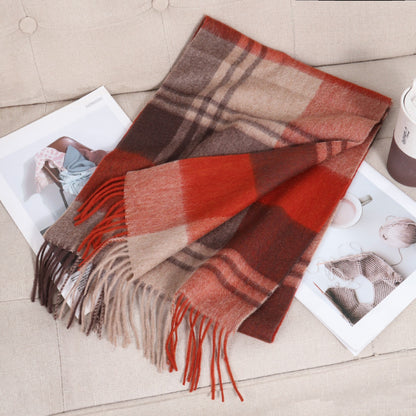 69'' Cashmere 100% Lambswool Tartan Scarf Warm Autumn Winter Scarf Solid Color Fringed Wool Scarf
