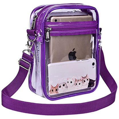 Women's PVC Transparent Shoulder Bag Clear Bag Crossbody Bag W/Strap Stadium Approved Bag(Size L)