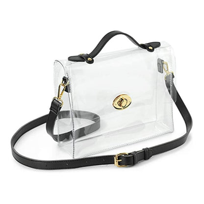 Women`s PVC Transparent Clutch Clear Purse Crossbody Bag with Leather Strap Stadium Approved Bag