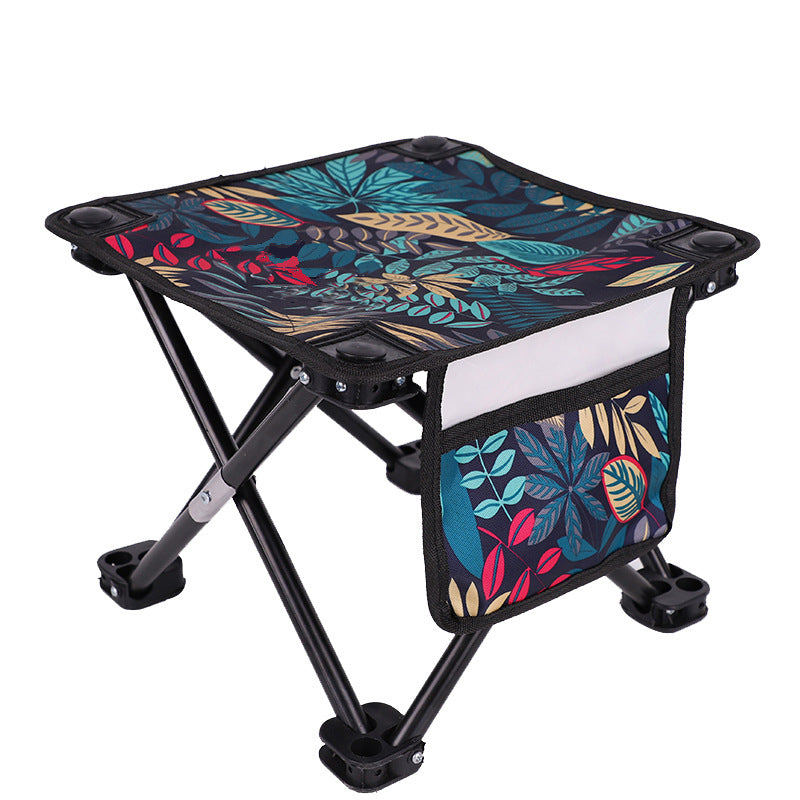 Portable Oxford Folding Stool Camping Outdoor Chairs W/Side Pocket & Carrying Bag(Blue Leaves)