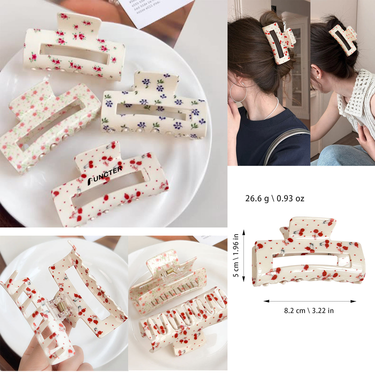 Ditsy Cherry Print Claw Clips
