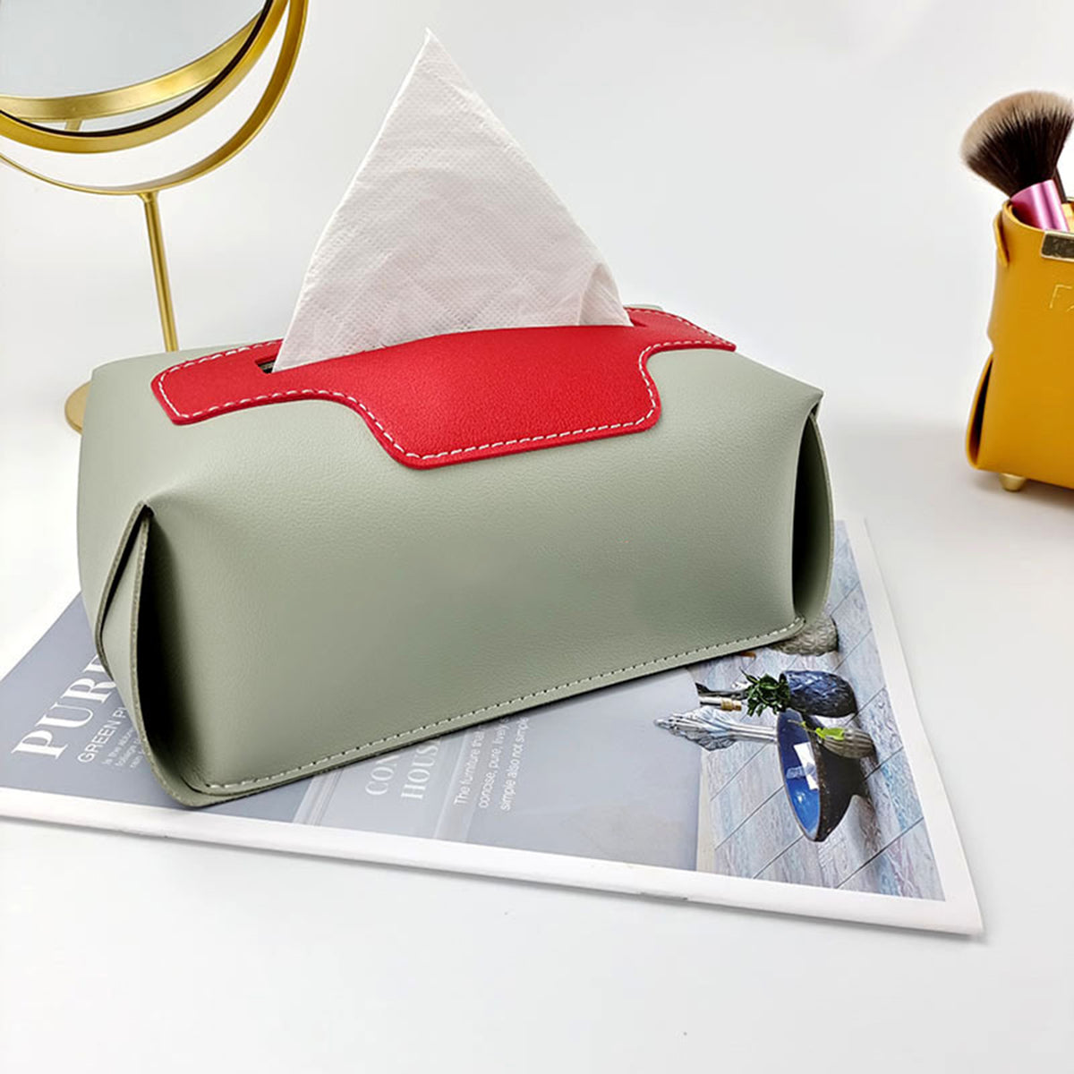 PU Leather Tissue Box Cover Rectangle - Modern Tissue Box Holder