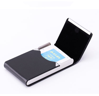 Stainless Steel Business Card Holder W/PU Leather