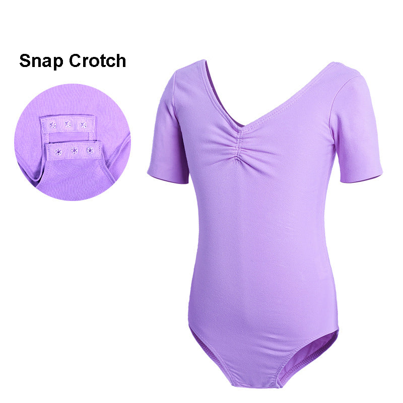 One-piece Kid Short Sleeve Dance Ballet Leotard Bodysuit - Snap Crotch