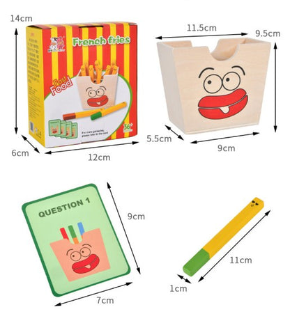 Wooden Fries Stacking Toy Kids Pretend Play Food Set W/ Order Cards