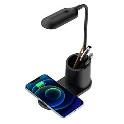 3-Level Brightness LED Desk Wireless Charger Lamp W/Pen Holder