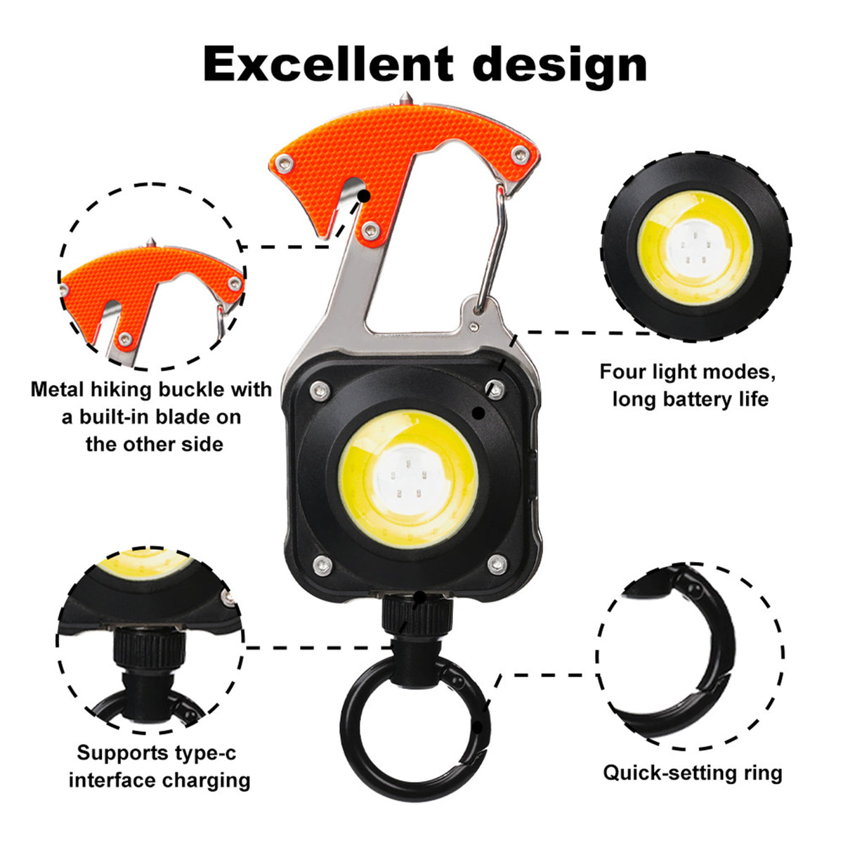 Outdoor Multifunction Retractable Badge Reel w/ Escape Hammer Led Flash