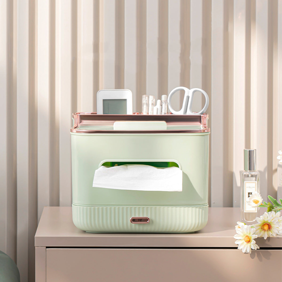 Multifunctional Tissue Storage Box Vanity Countertop for Paper, Remotes, Phone, Glasses Etc
