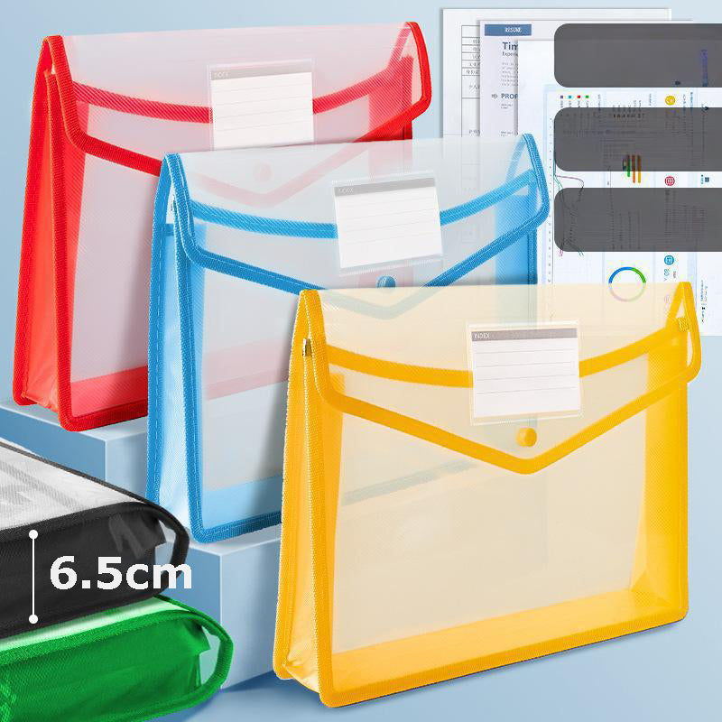Colorful A4 Document Folder Plastic Envelope File Envelope W/ Snap Button Closure & Label Slot