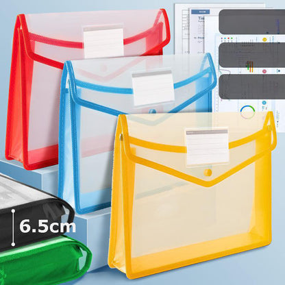 Colorful A4 Document Folder Plastic Envelope File Envelope W/ Snap Button Closure & Label Slot