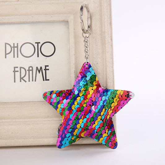 Star Shaped Reversible Sequins Keychain