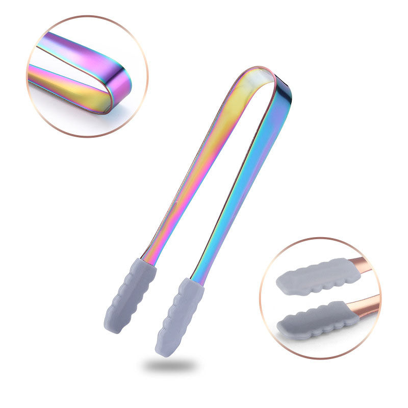 5.1" 304 Stainless Steel Ice Tongs w/Silicone (Gold & Rose Gold & Rainbow & Black)