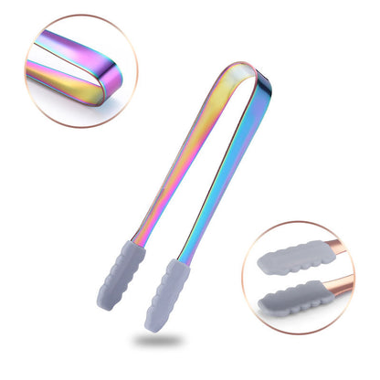 5.1" 304 Stainless Steel Ice Tongs w/Silicone (Gold & Rose Gold & Rainbow & Black)