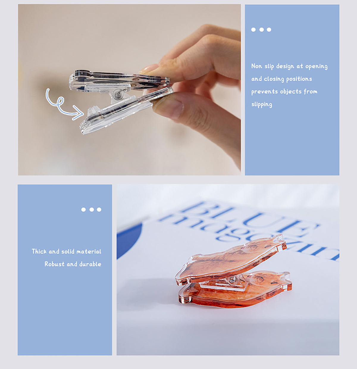 Long Tail Clamps Acrylic Album Memo Clip Bag Binder Sealing Clip Food Bag Clamp-Two Sides Printing
