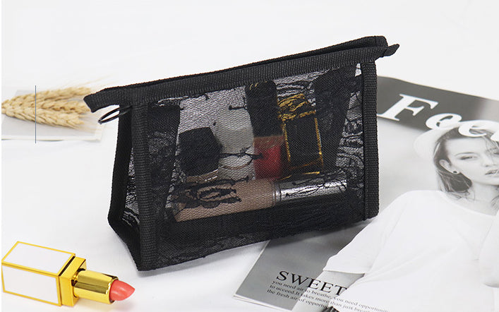 Non-waterproof Lace Toiletry Pouch Bag Mesh Makeup Bag Transparent Pouch(Small)