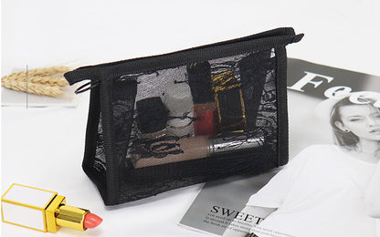 Non-waterproof Lace Toiletry Pouch Bag Mesh Makeup Bag Transparent Pouch(Small)
