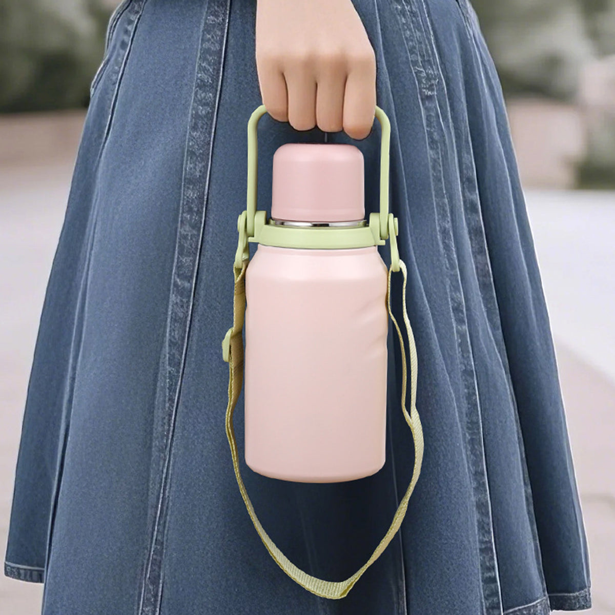50.7oz Portable Double Wall Vacuum Stainless Steel Water Bottle w/ Handle & Strap