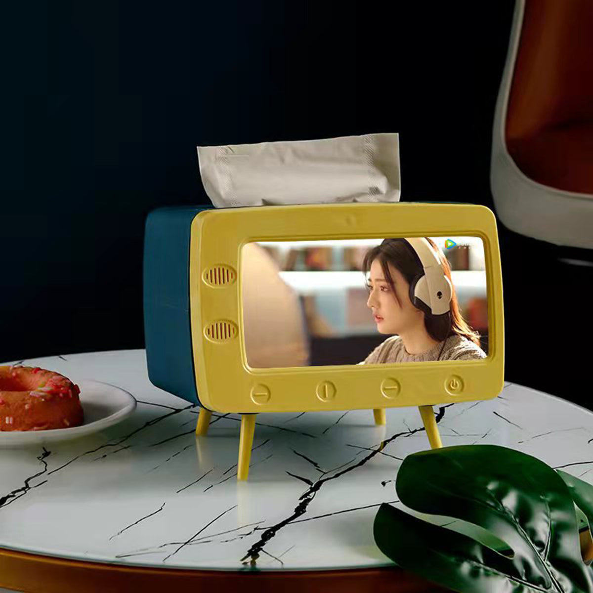 TV Shape Tissue Holder Phone Holder Stand Facial Tissue Box Cover for Home Office Kitchen Desktop