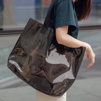 15.8x12" PVC Transparent Waterproof Tote Bag Clear Shoulder Bag For Shopping Outdoors