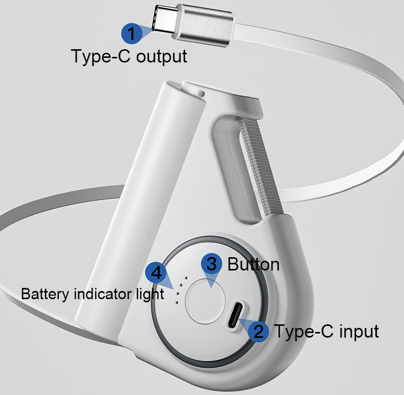 5000mAh Mini Power Bank With Retractable USB-C Cable WIth Illumination light With Metal Carabiner