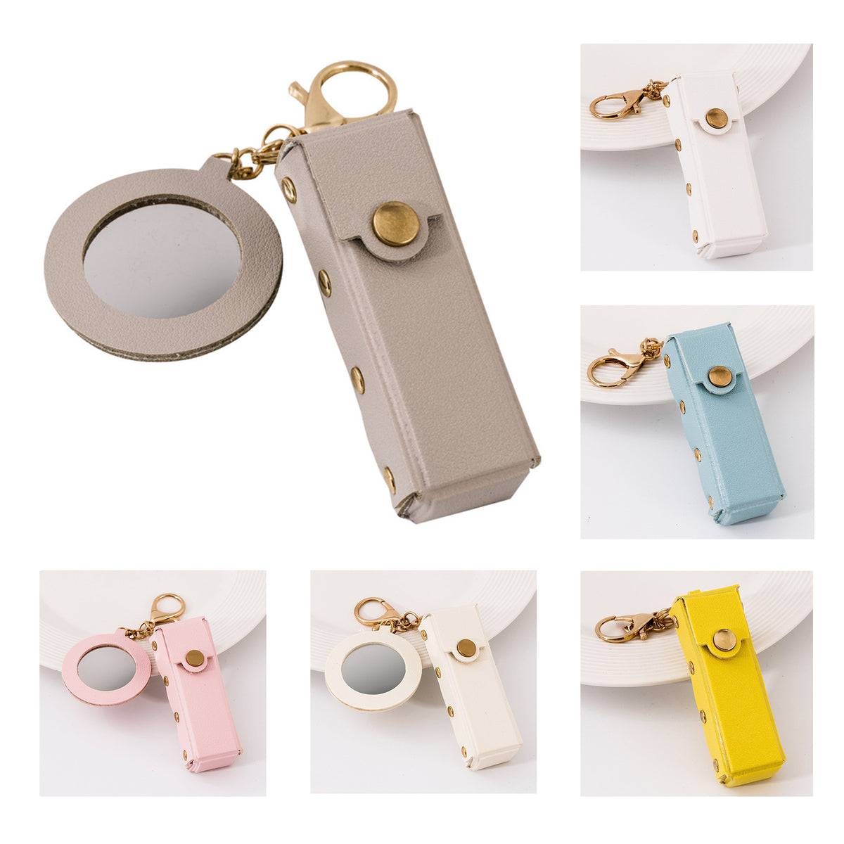 Small Lipstick Bag Keychain With Round Shape Mirror