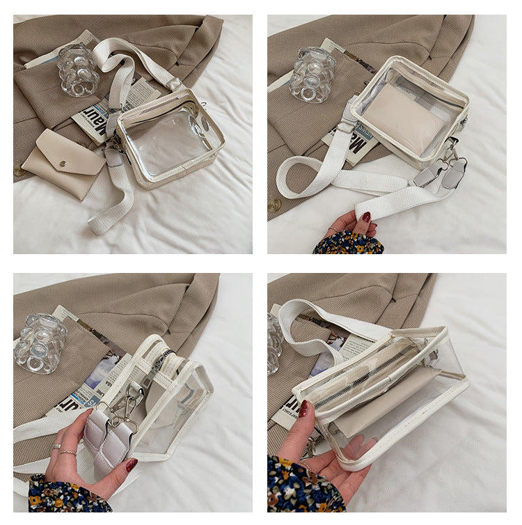 PVC Transparent Crossbody Bag Single Shoulder Bag W/One Separate Pouch