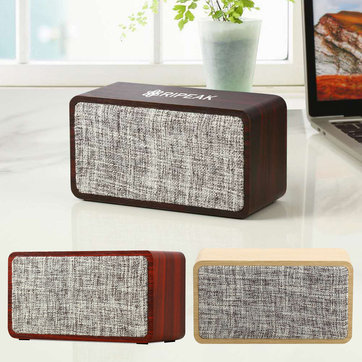 Stereo Sound Wood Fabric Wireless Speaker