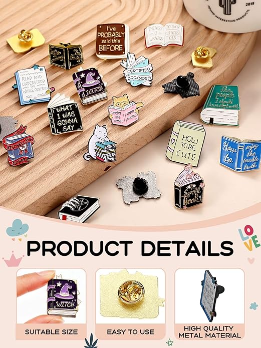 Custom Books Shaped Cute Enamel Lapel Pins Brooch Pin Badge for Women Clothing Lapel Bag Jacket