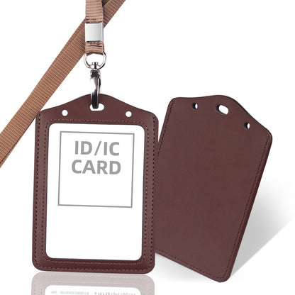 Large Size Leather Vertical ID Card Holder Badge Holder With Lanyard