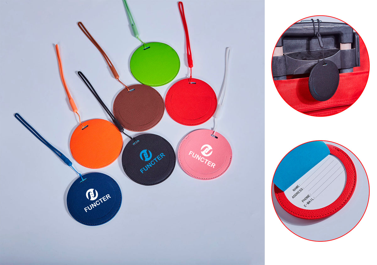 Round Shape PU Leather Luggage Personalizable Travel ID Tag For Travel Business Trip