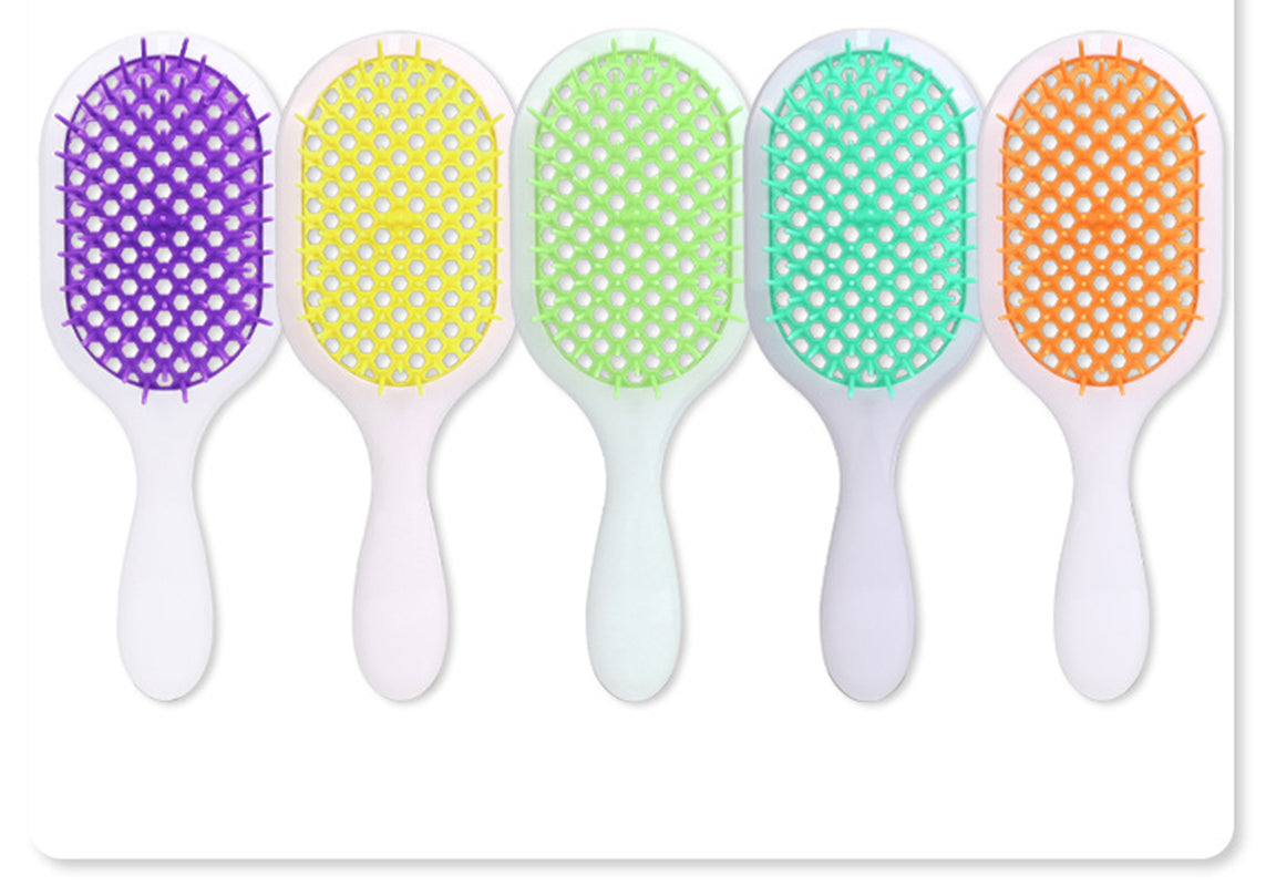 Hollow Out Hair Brush Massage Detangling Comb With White Grip For Dry & Wet Hair