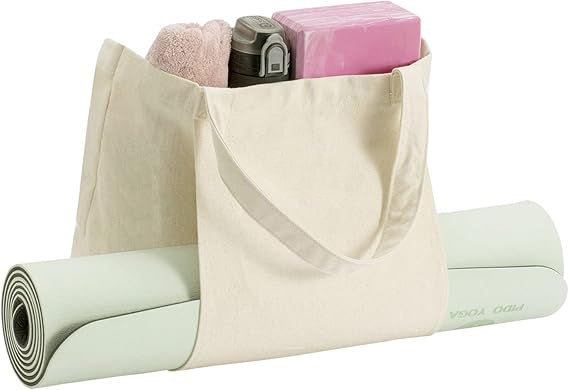 16 oz Yoga Bags Yoga Mats Bags Carrier Canvas Tote Bags for Pilates Travel Beach Workout (Natural)