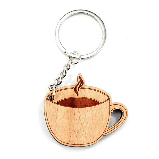 Teacup Shape Wooden Keychain