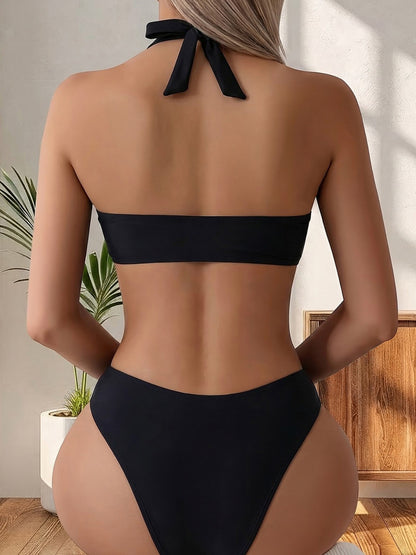 Two Piece Triangle Bikini Sets for Women Widened String Bathing Suit