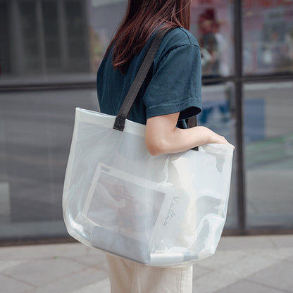 15.8x12" PVC Transparent Waterproof Tote Bag Clear Shoulder Bag For Shopping Outdoors