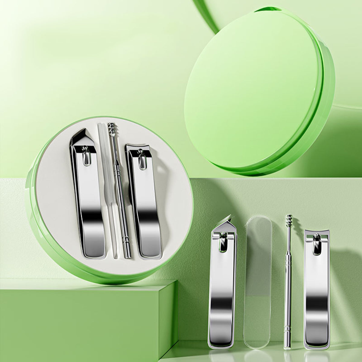 4-in-1 travel nail cutter Kit with Round Storage Case