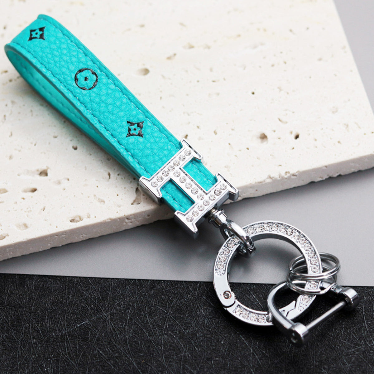 PU leather cord keychain With diamond Ring