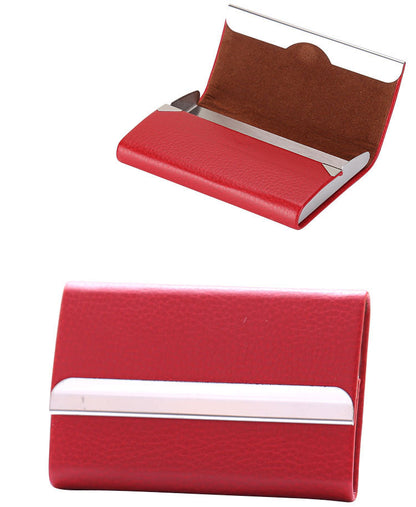Business Card Cases PU Leather Name Card Holders Stainless Steel Multi Card Holders for Men Women