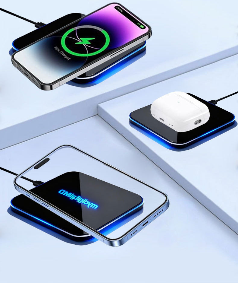 Square Wireless Charger Flashing Light Up Wireless Charging Pad LED Logo Fast Charger