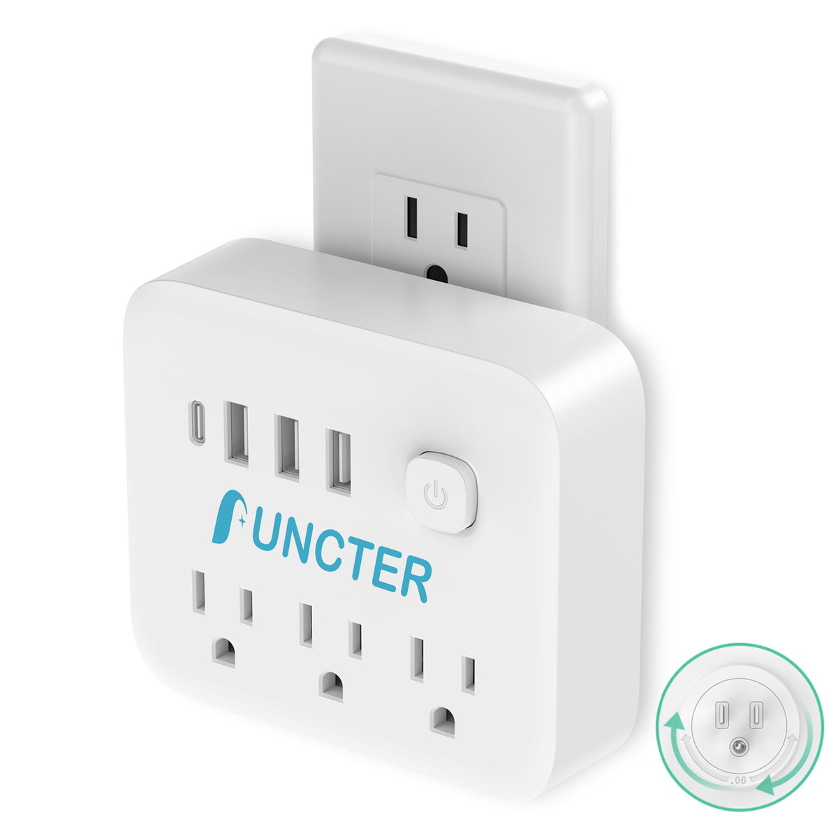 7" 1 Multi Wall Outlet Splitter w/ 180° Rotating Plug