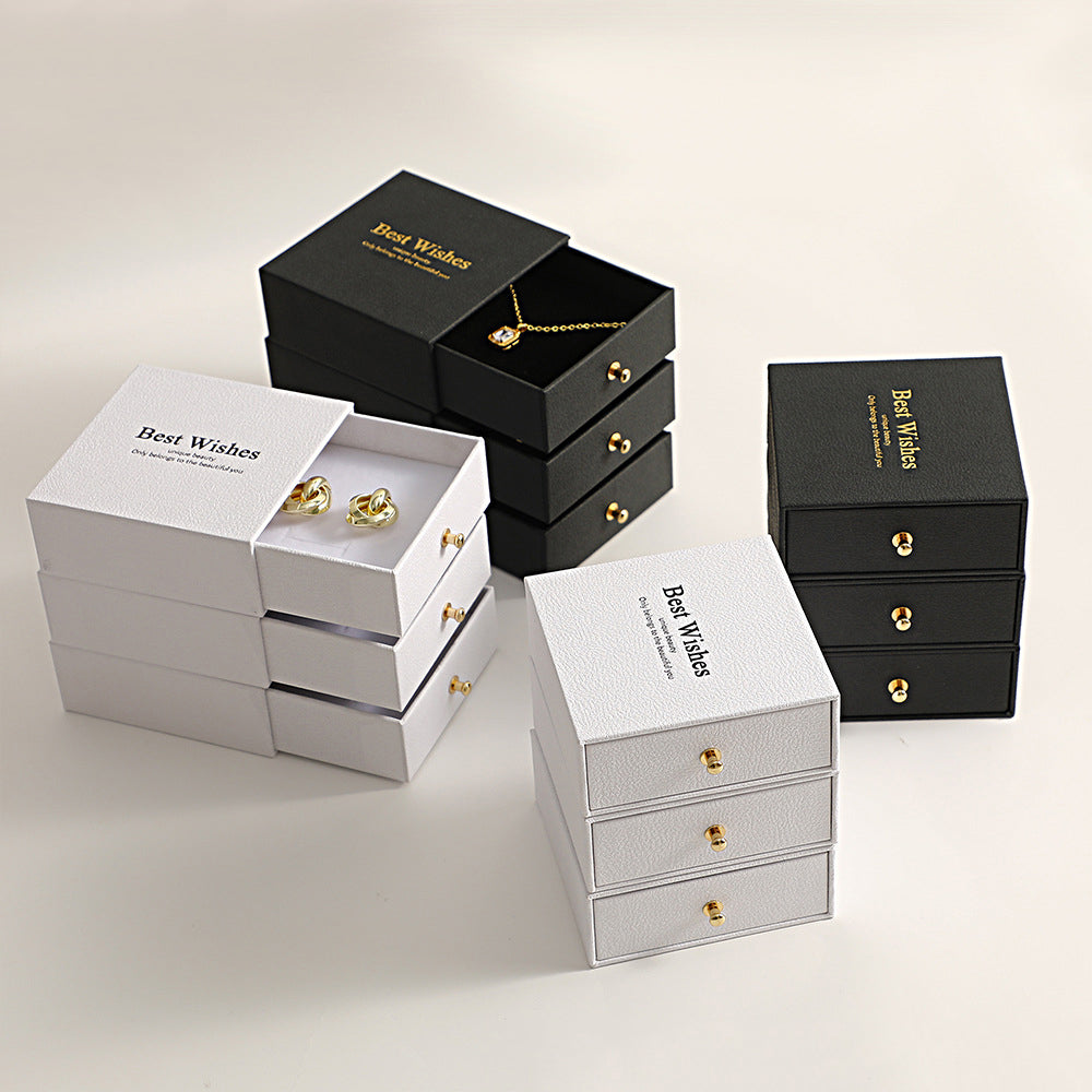 2.4" Lichee Pattern Jewelry Gift Box Sponge Filled Box with Lid Drawer Display Kraft Box