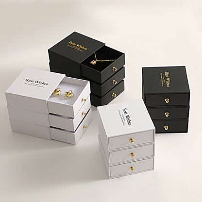 2.4" Lichee Pattern Jewelry Gift Box Sponge Filled Box with Lid Drawer Display Kraft Box