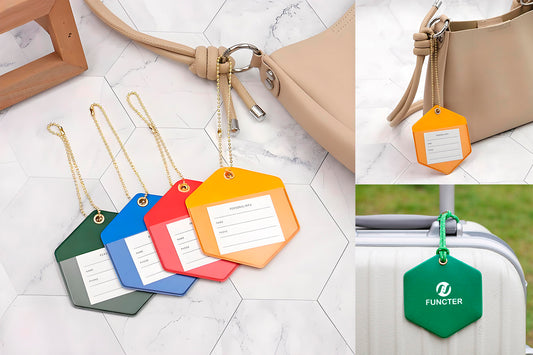 Hexagonal Shape PU Leather Luggage Tag Personalizable Travel ID Tag