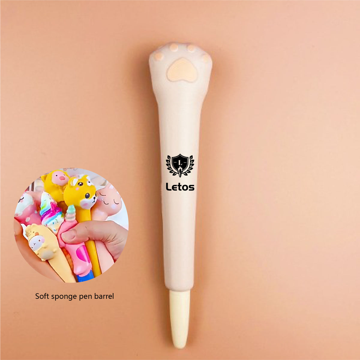 Cat Paw Stress Reliever Pen 2" 1 Squeeze Toy Pen PU Foam Gel Ink Pen