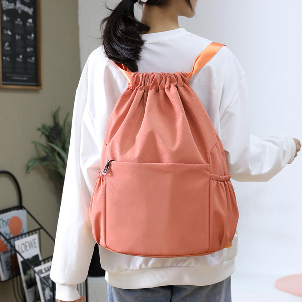Waterproof Oxford Drawstring Backpack Sports Yoga Sackpack-Size L