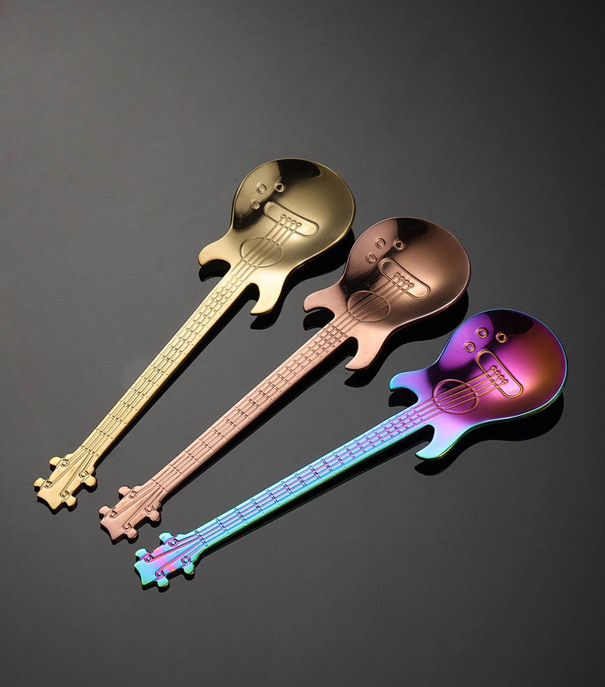 Stainless Steel Spoons Guitar Coffee Teaspoon Cute Demitasse Tea Spoon ( Rose Gold )